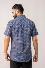 Sapphire Structure Blue Geometry Cotton Shirt - Me & My