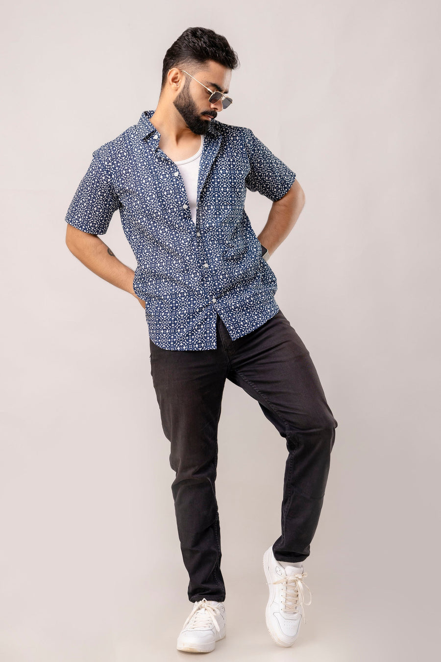 Sapphire Structure Blue Geometry Cotton Shirt — image 7