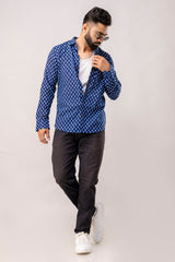Relaxed Indigo Block Print Long Sleeve Shirt - Me&My