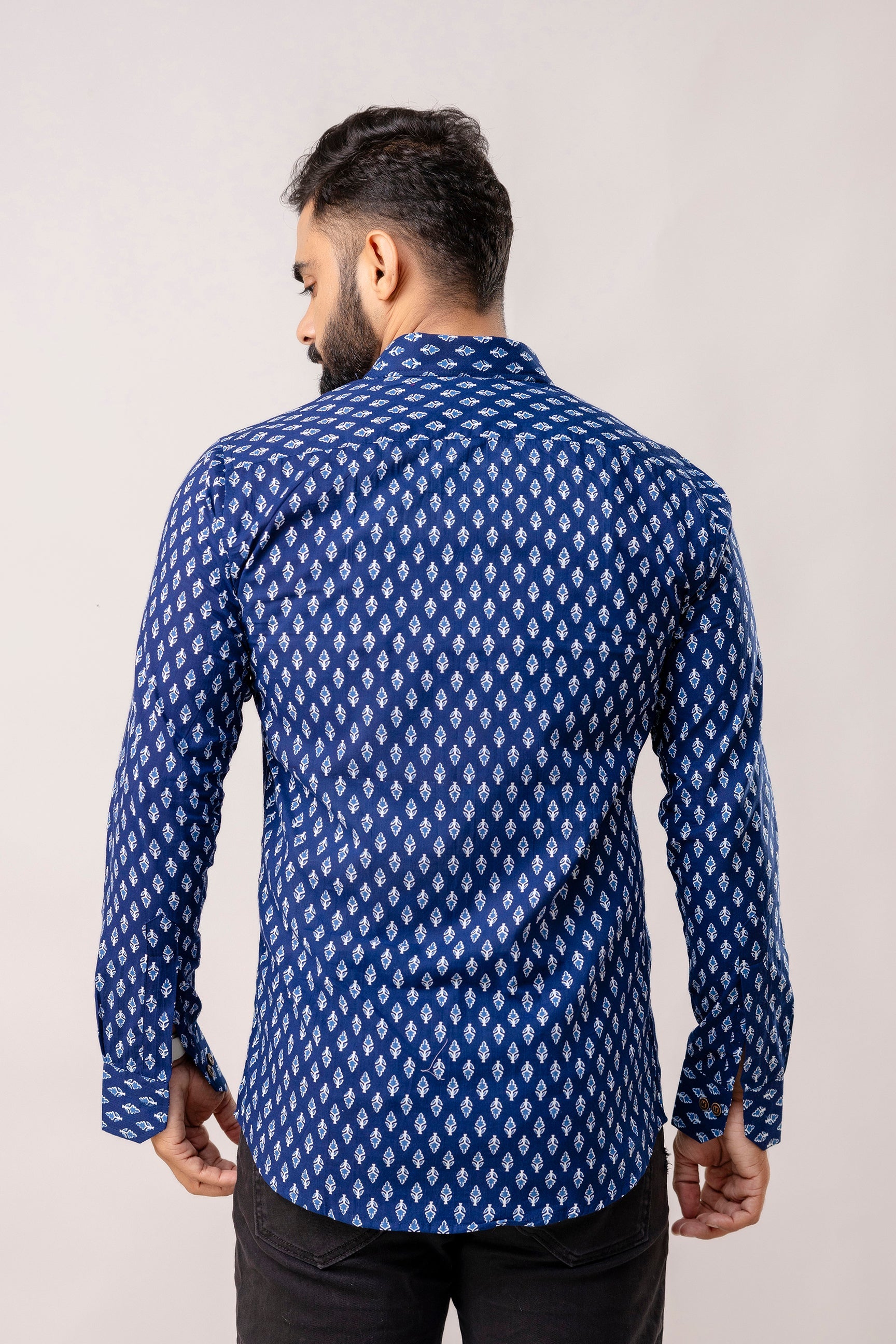 Relaxed Indigo Block Print Long Sleeve Shirt - Me & My