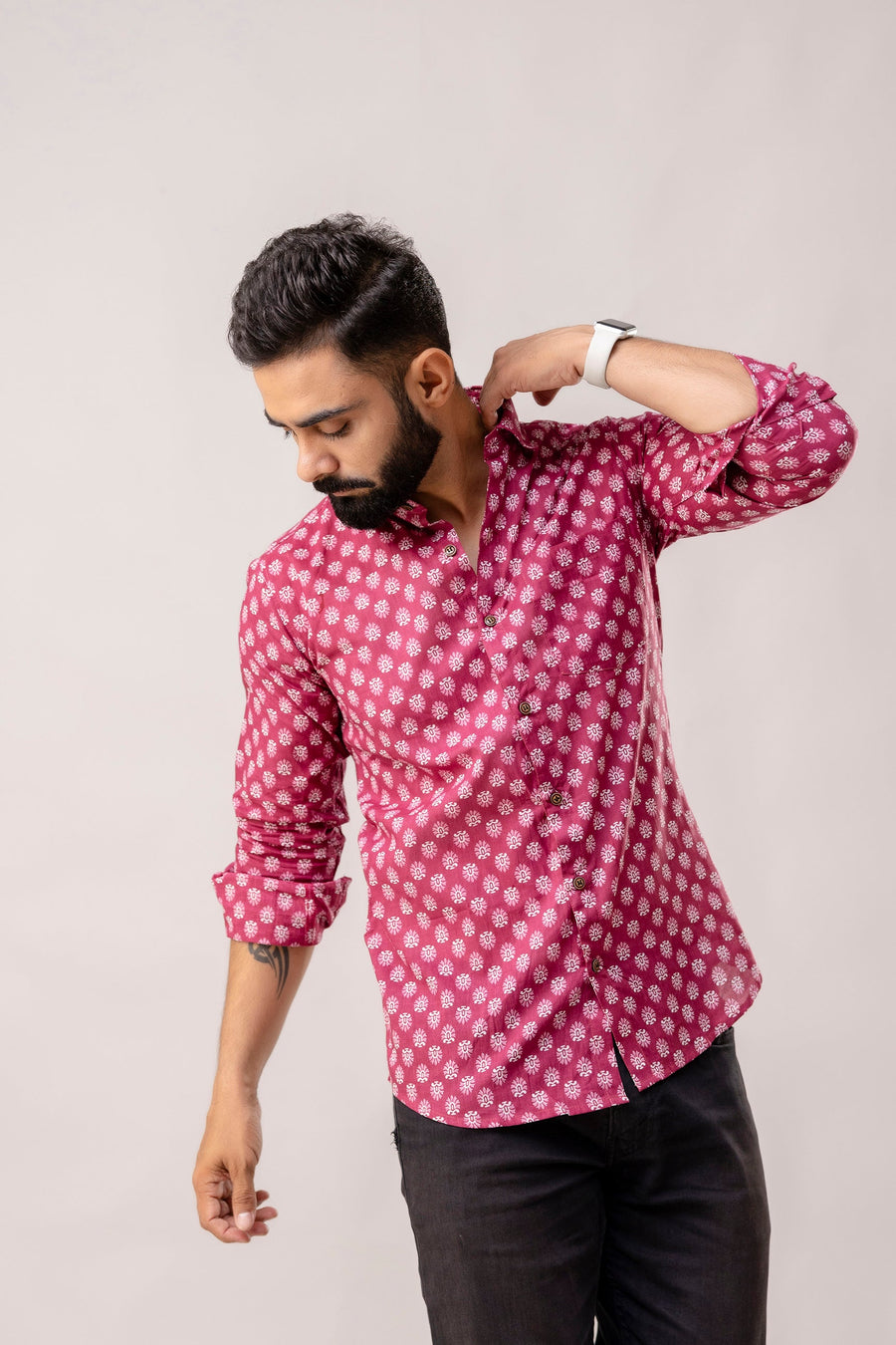 Bohemian Purple Block Print Long Sleeve Shirt — image 5