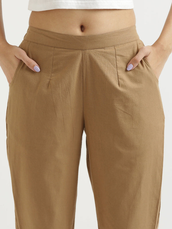 Coffee Brown Cotton Women's Pant