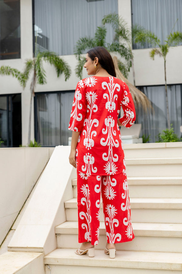 Rose Ember Red Cotton Co-ord Set