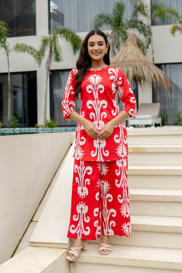 Rose Ember Red Cotton Co-ord Set