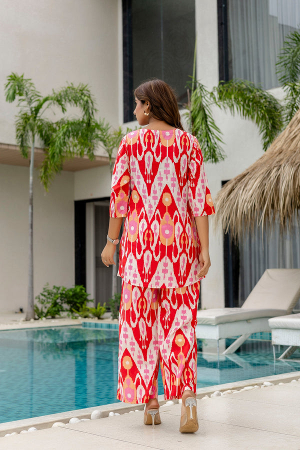 Fire Bloom Red Cotton Co-ord Set