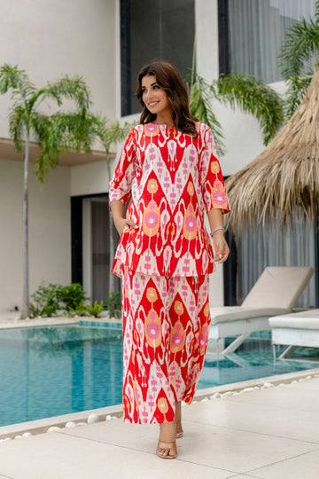 Fire Bloom Red Cotton Co-ord Set