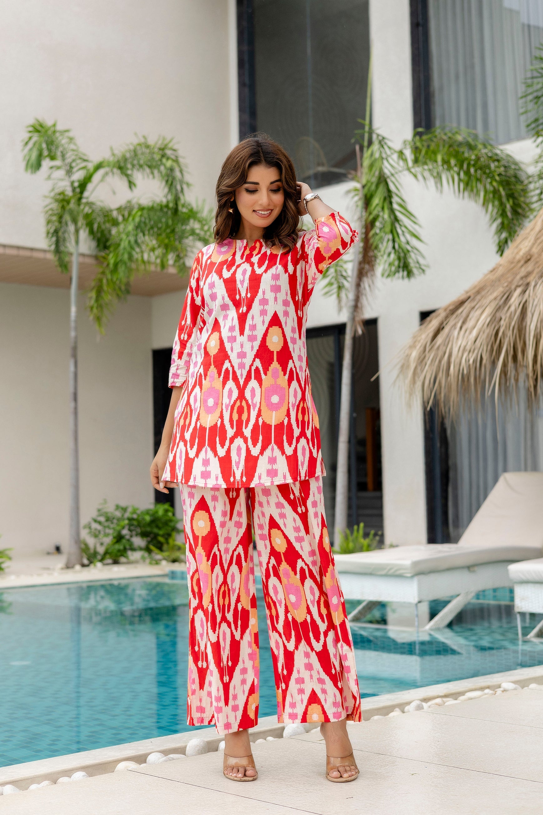 Fire Bloom Red Cotton Co-ord Set Me & My 