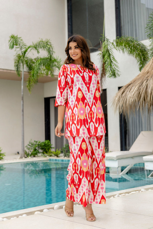 Fire Bloom Red Cotton Co-ord Set