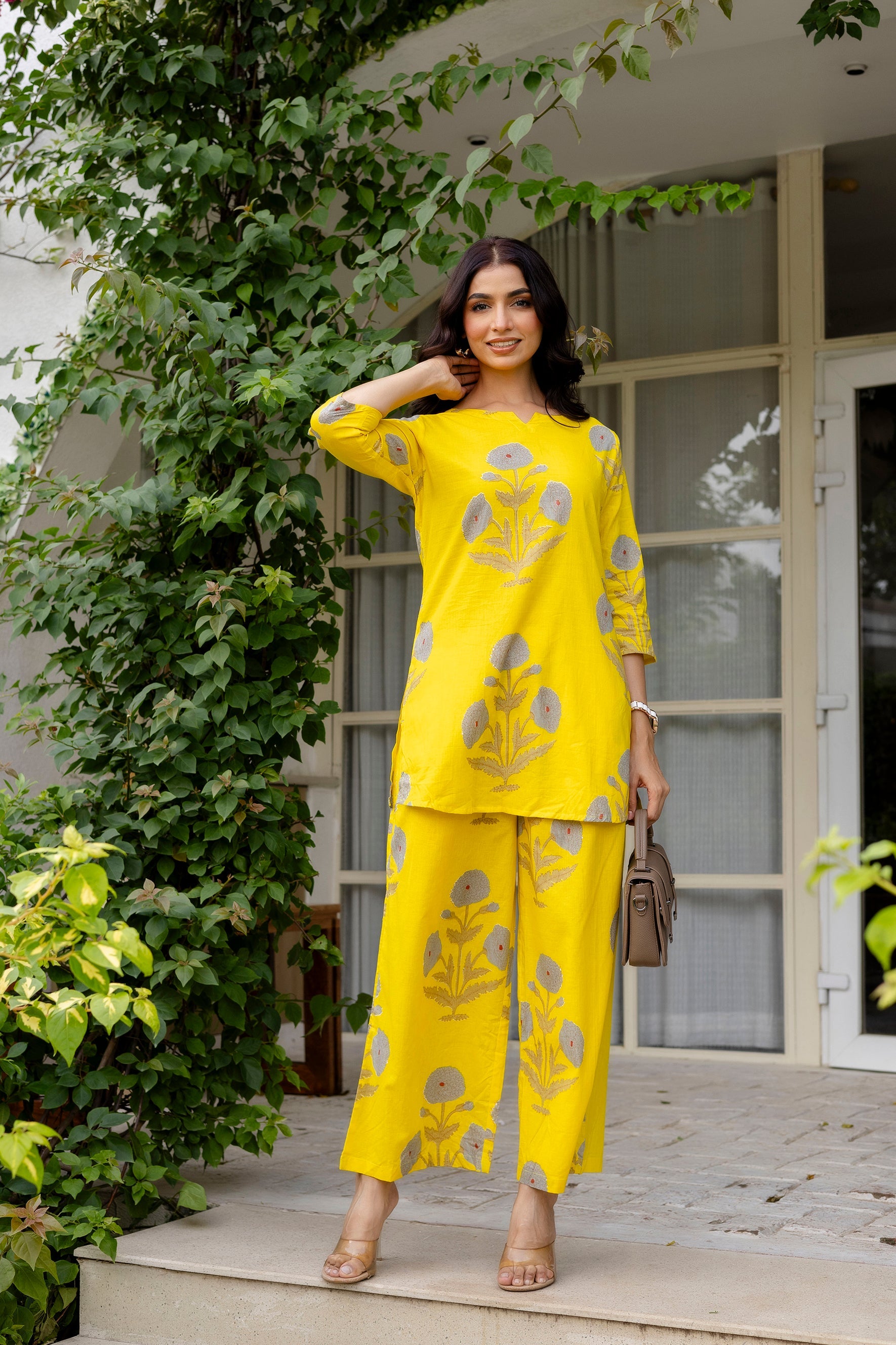Amber Blossom Yellow Floral Cotton Co-ord Set