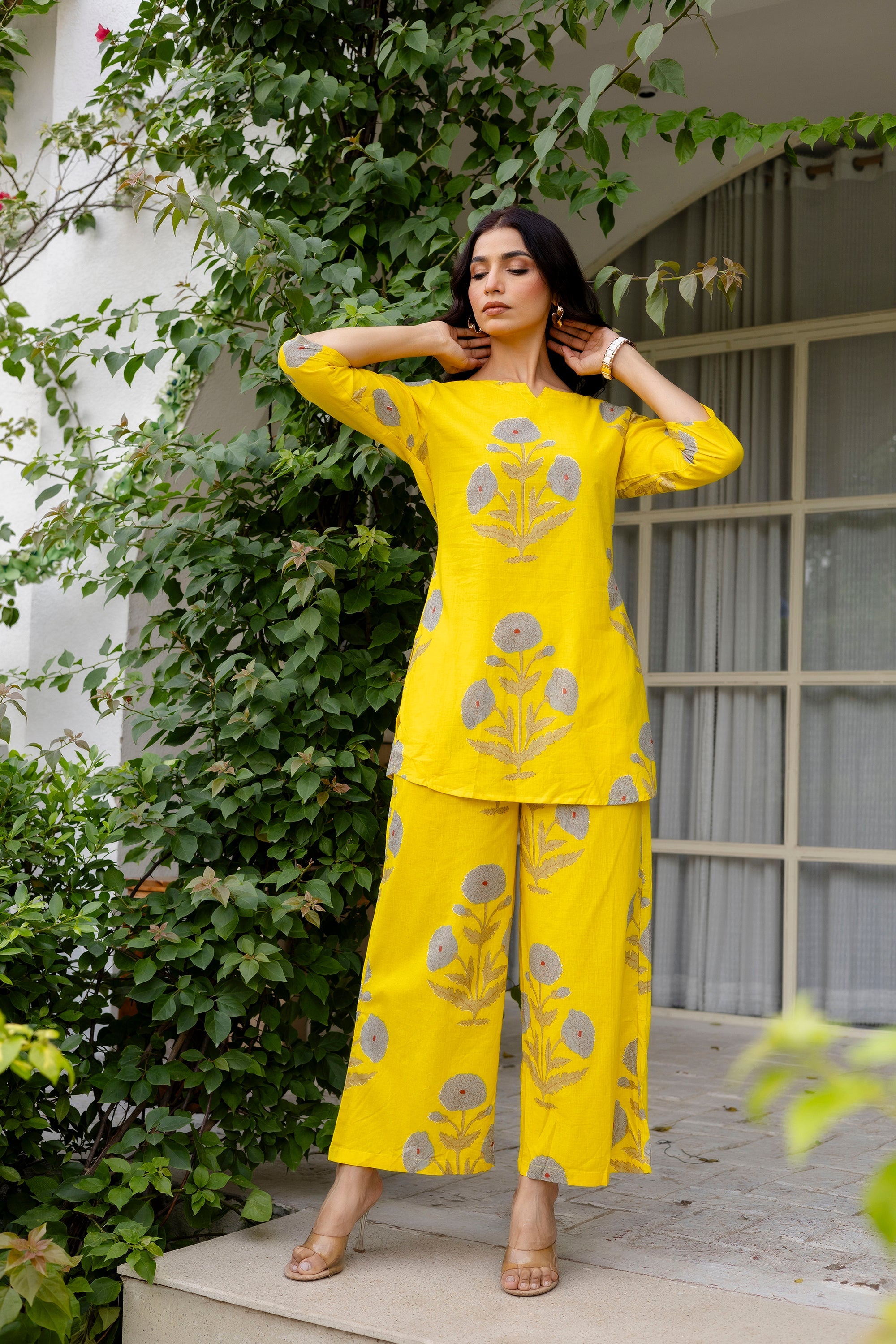 Amber Blossom Yellow Floral Cotton Co-ord Set Me & My