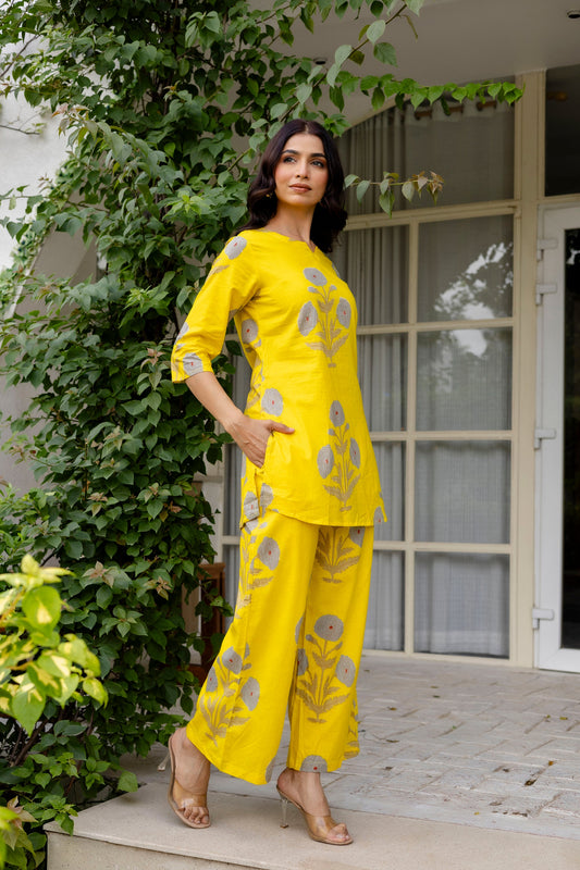 Amber Blossom Yellow Floral Cotton Co-ord Set - Me&My