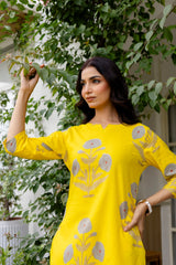 Amber Blossom Yellow Floral Cotton Co-ord Set