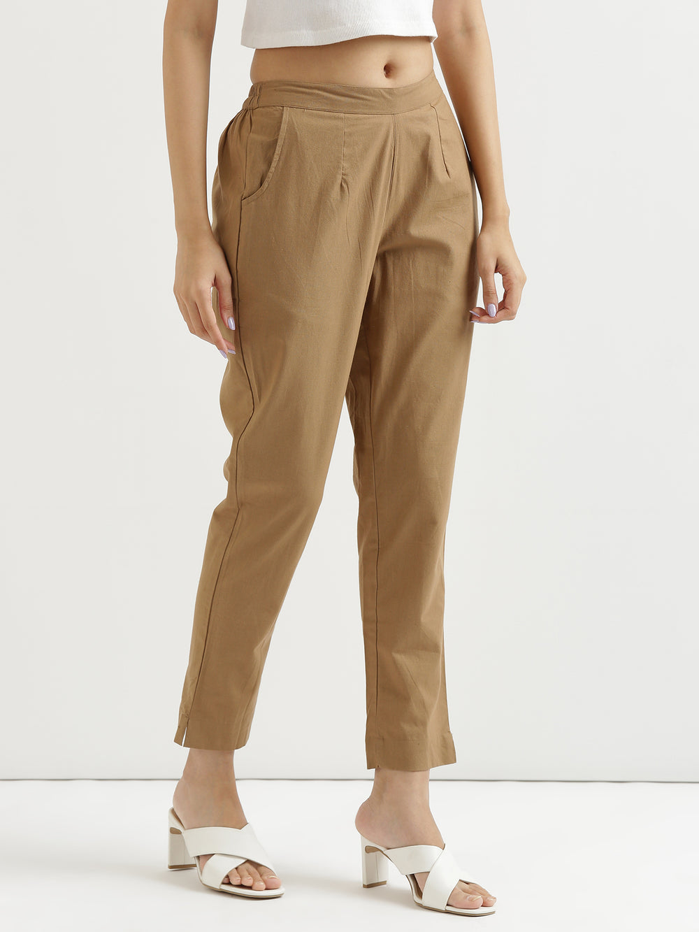 Coffee Brown Cotton Women's Pant from Me & My