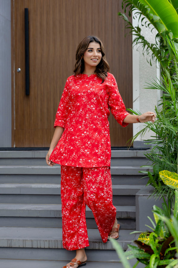 Crimson Street Red Cotton Co-ord Set