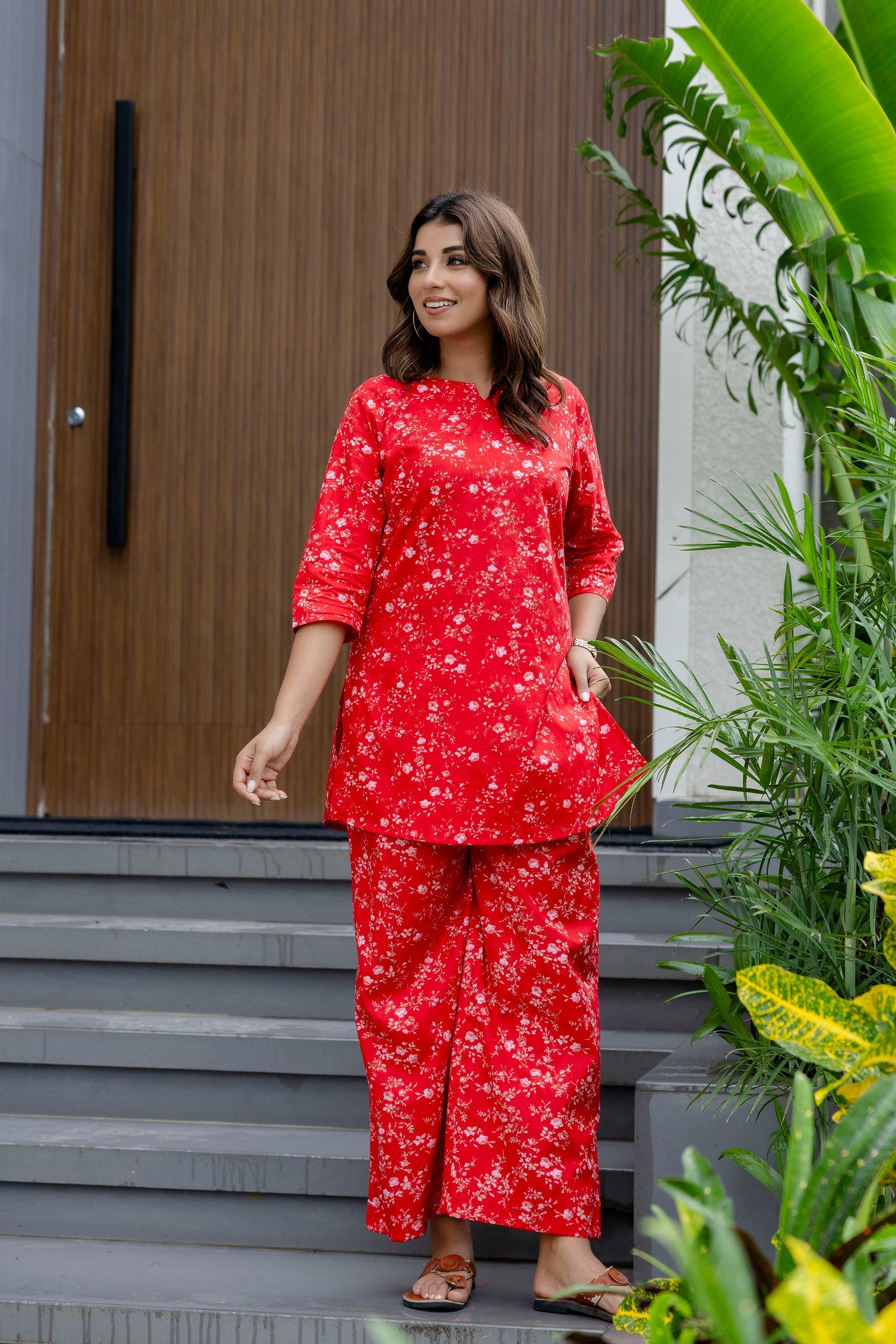 Crimson Street Red Cotton Co-ord Set Me & My