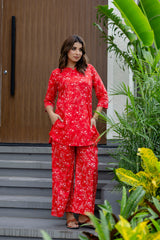 Crimson Street Red Cotton Co-ord Set - Me&My