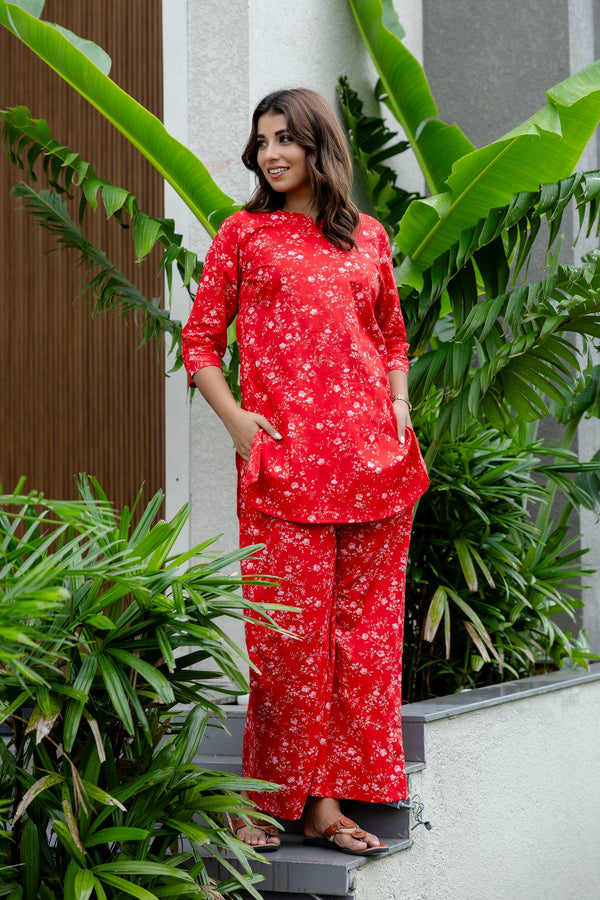 Crimson Street Red Cotton Co-ord Set