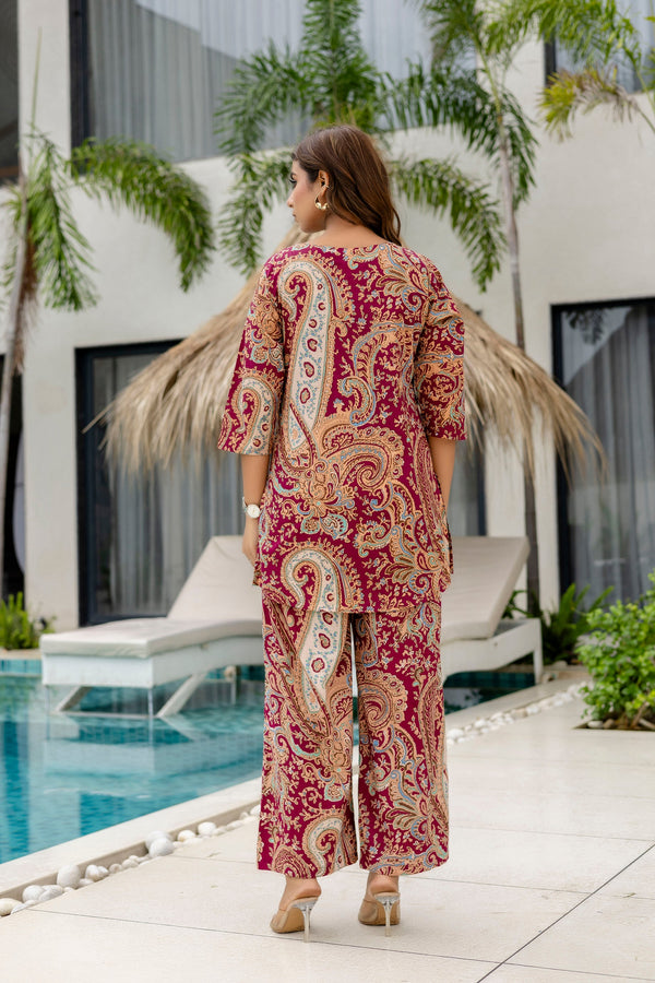Vintage Wine Cotton Printed Co-ord Set
