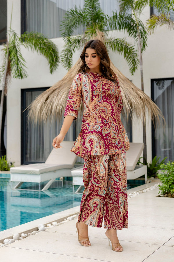 Vintage Wine Cotton Printed Co-ord Set