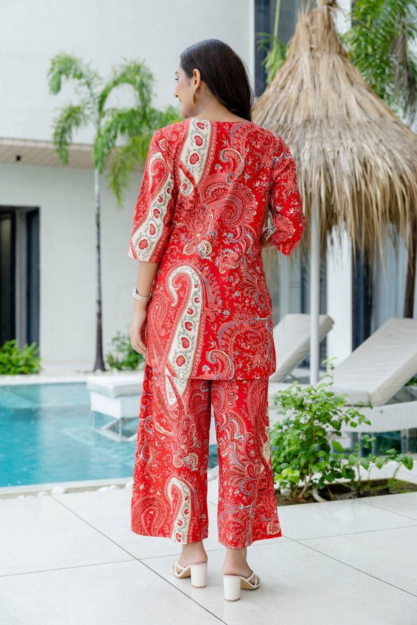 Clay Red Cotton Co-ord Set