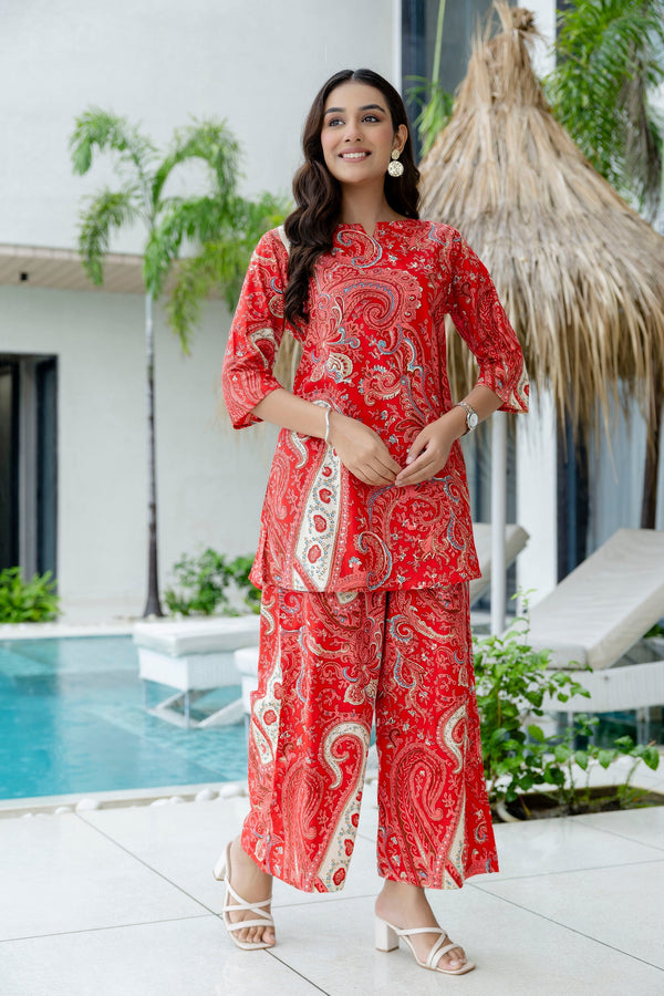 Clay Red Cotton Co-ord Set