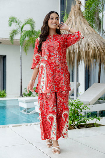 Clay Red Cotton Co-ord Set