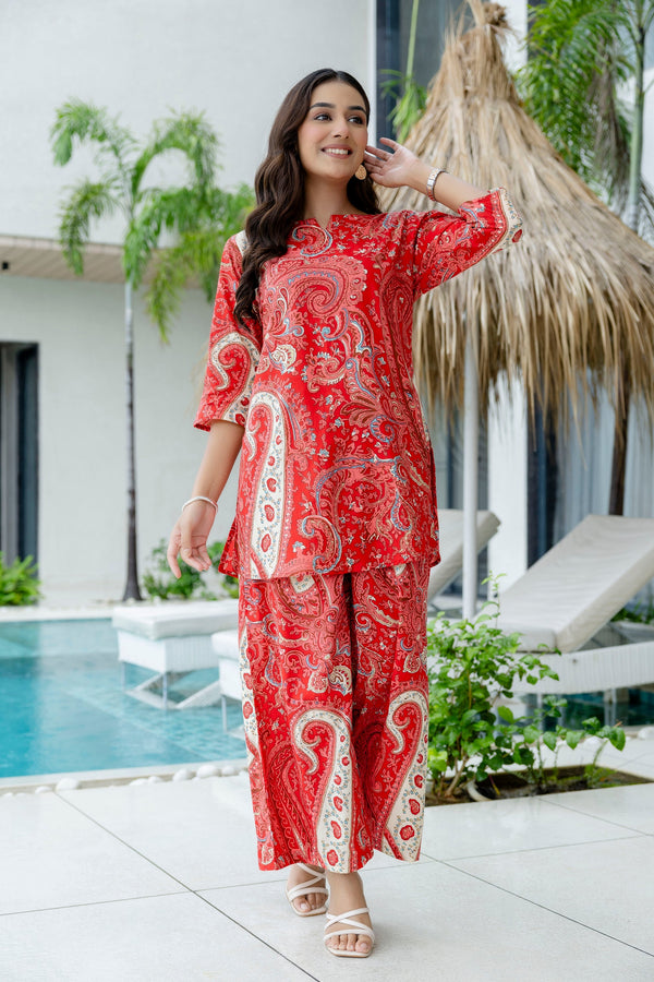 Clay Red Cotton Co-ord Set