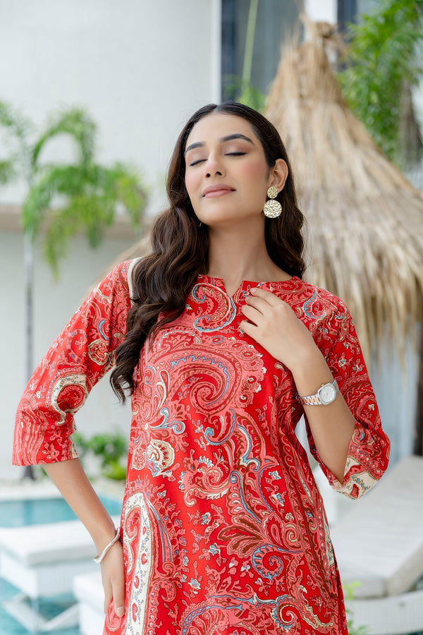 Clay Red Cotton Co-ord Set