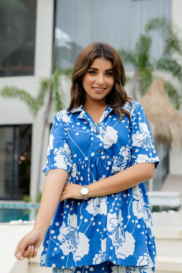 Blue Edge Cotton Co-ord Set