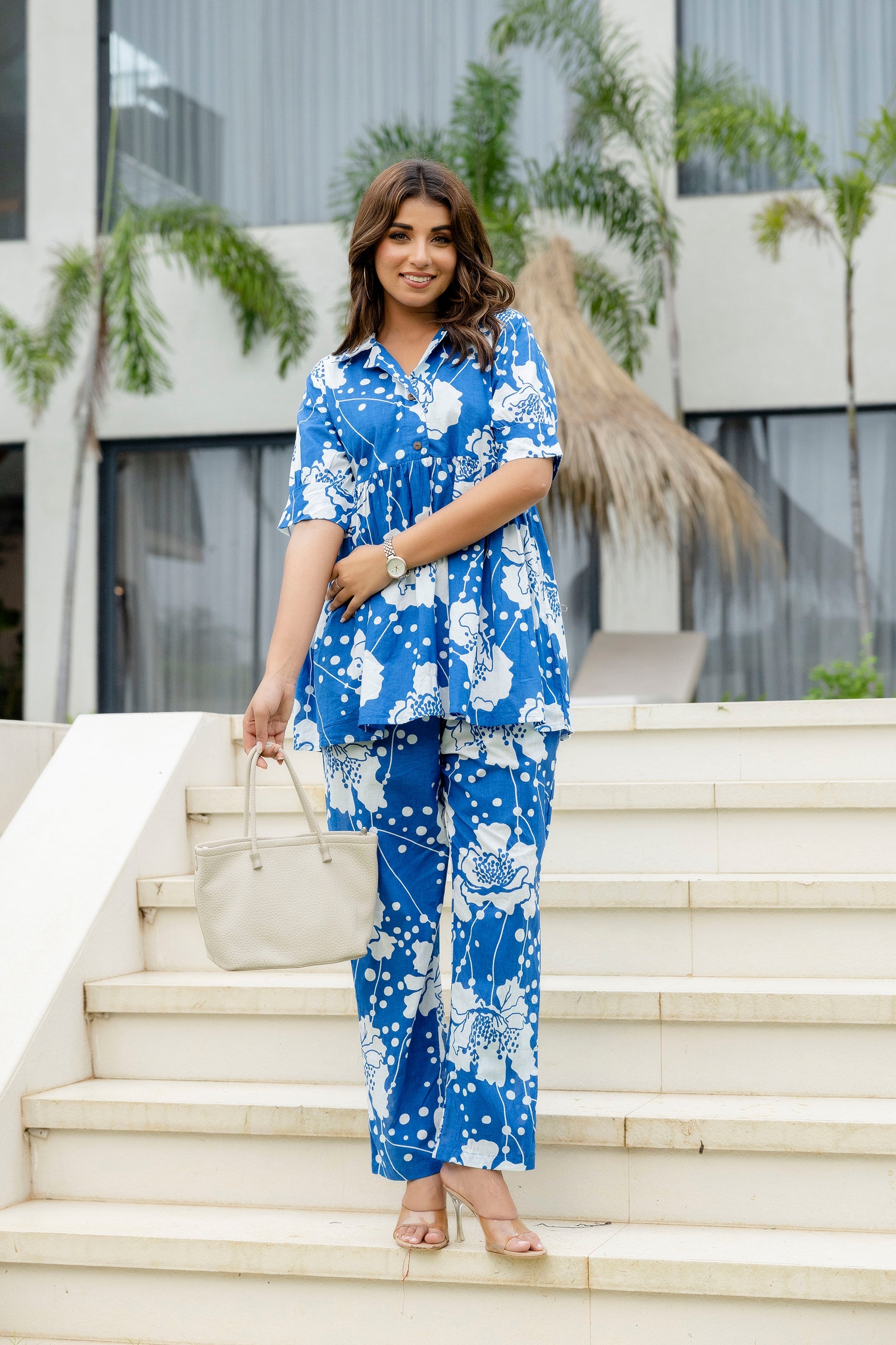 Blue Edge Cotton Co-ord Set Me & My