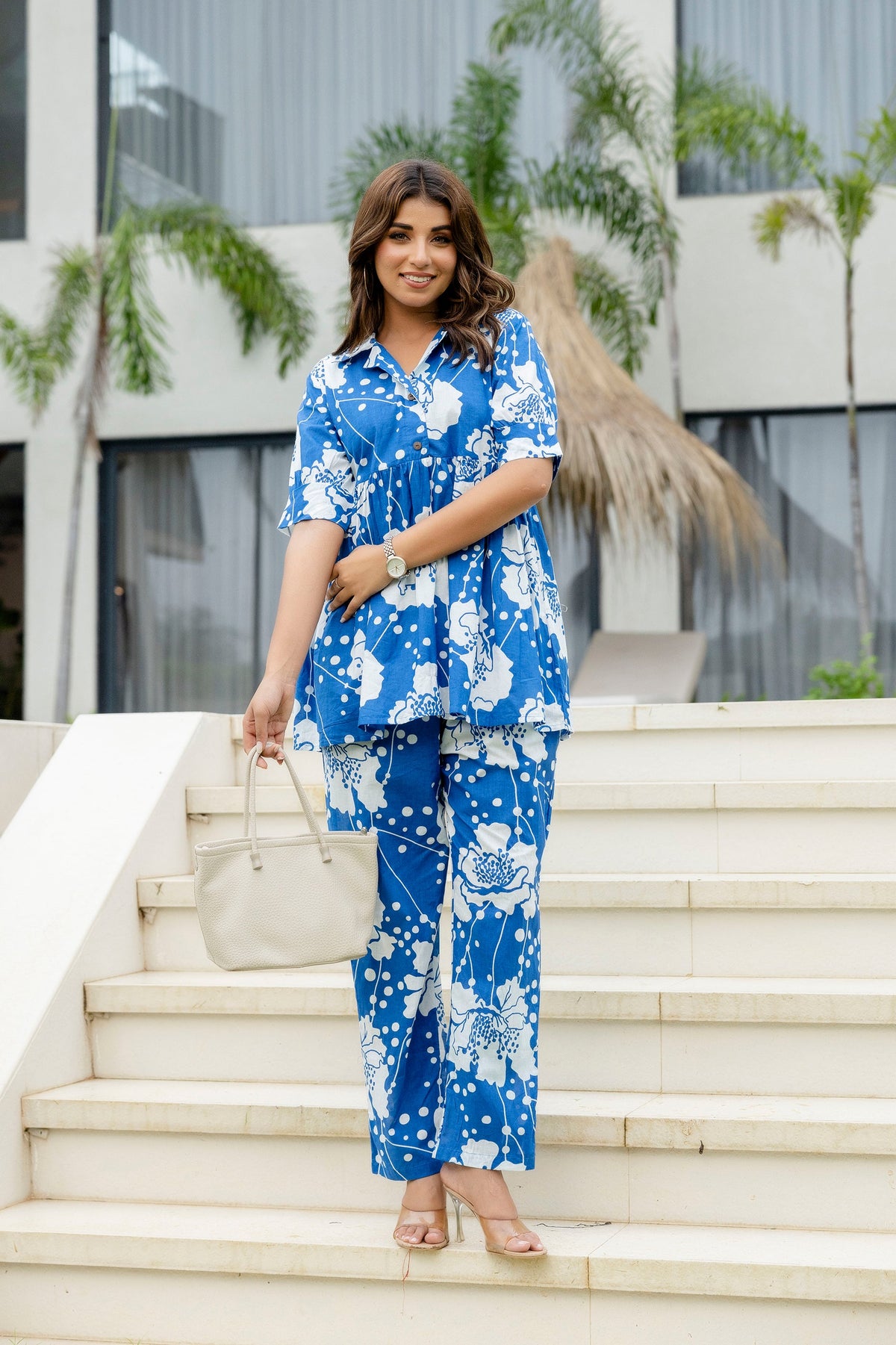 Blue Edge Cotton Co-ord Set Me & My
