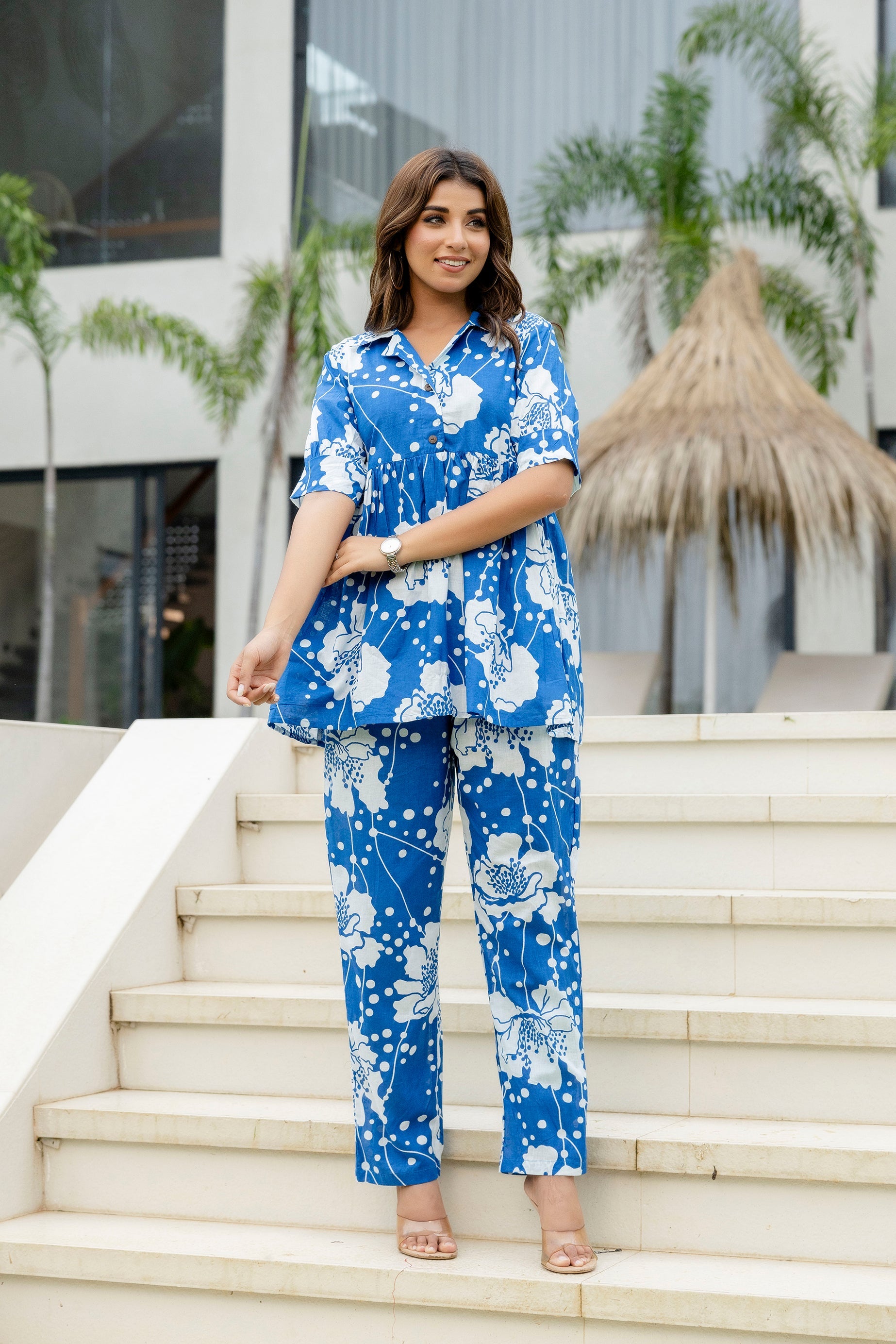 Blue Edge Cotton Co-ord Set Me & My