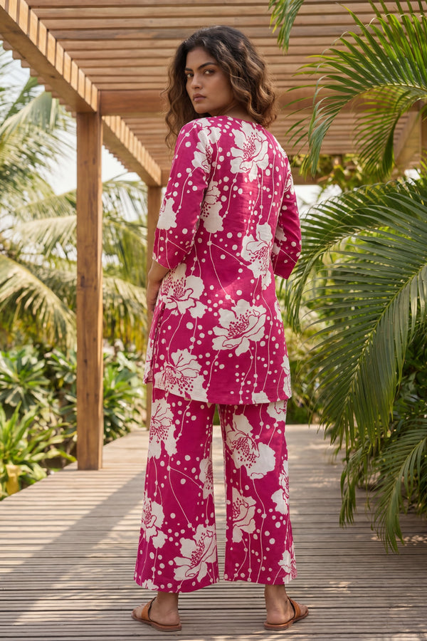 Blossom Garden Bright Pink Floral Cotton Co-ord Set