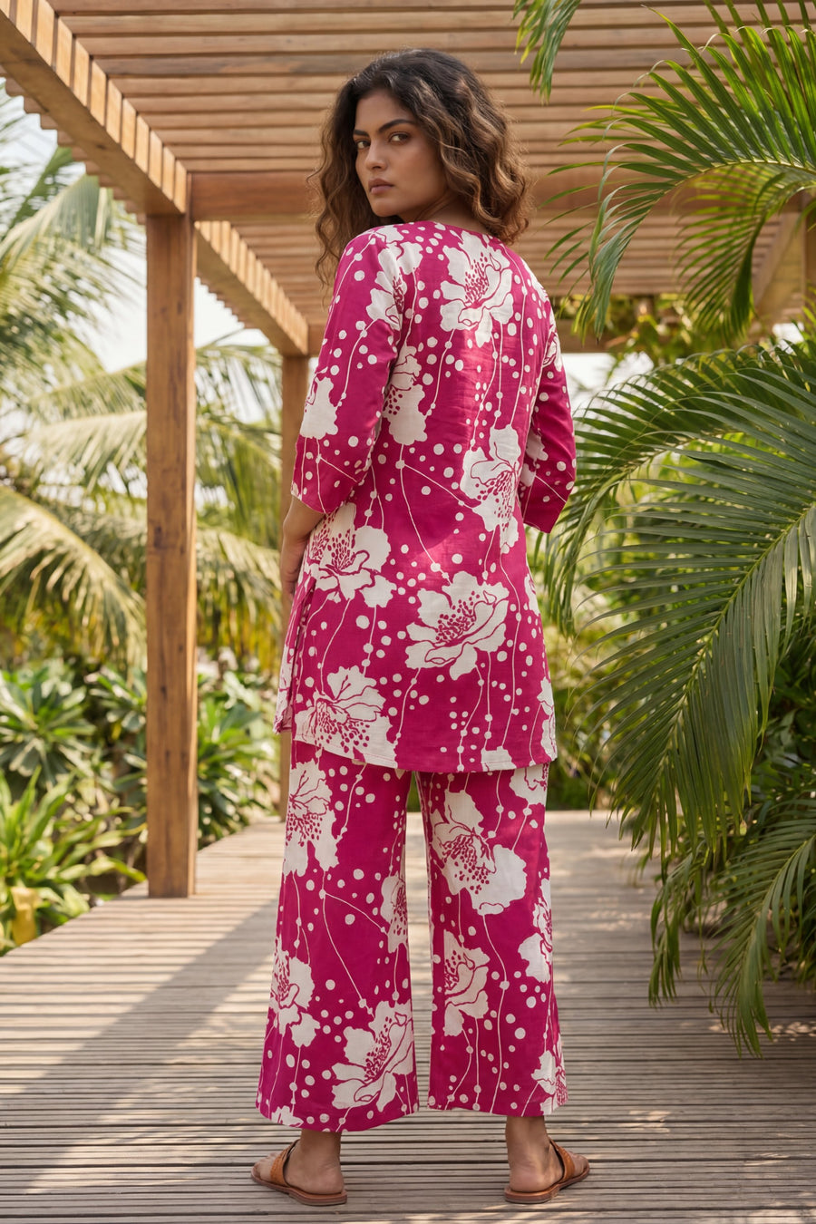 Blossom Garden Bright Pink Floral Cotton Co-ord Set — image 2