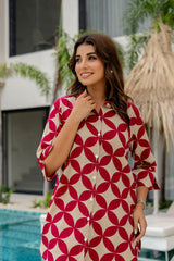 Crimson Bloom Maroon Cotton Co-ord Set Me & My