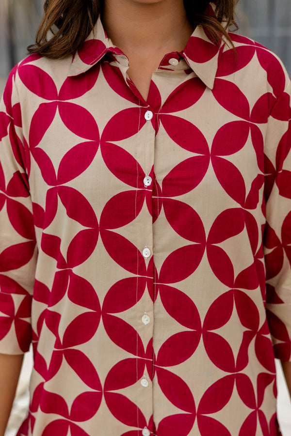 Crimson Bloom Maroon Cotton Co-ord Set