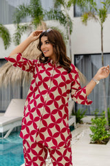 Crimson Bloom Maroon Cotton Co-ord Set - Me&My