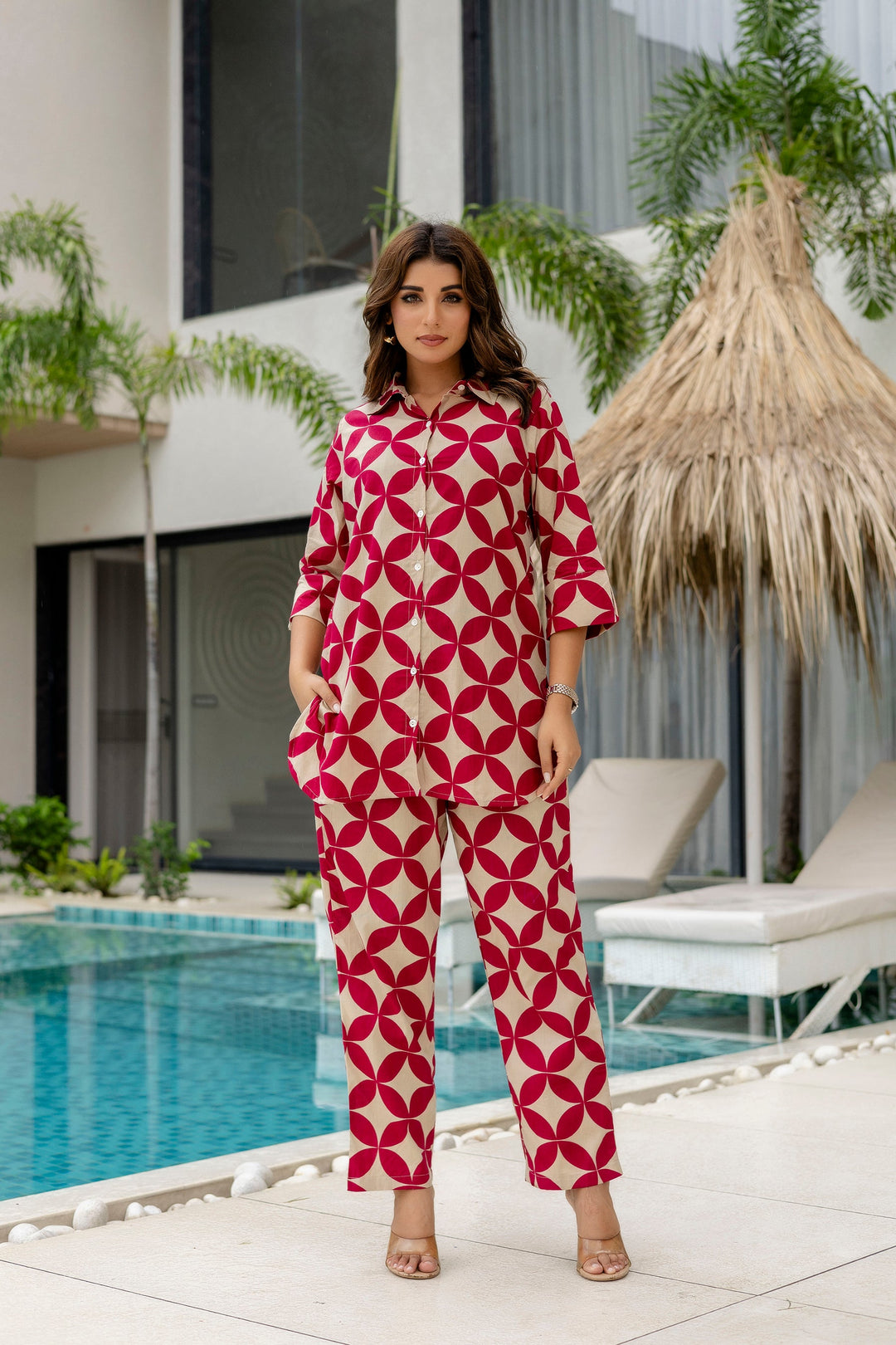 Crimson Bloom Maroon Cotton Co-ord Set