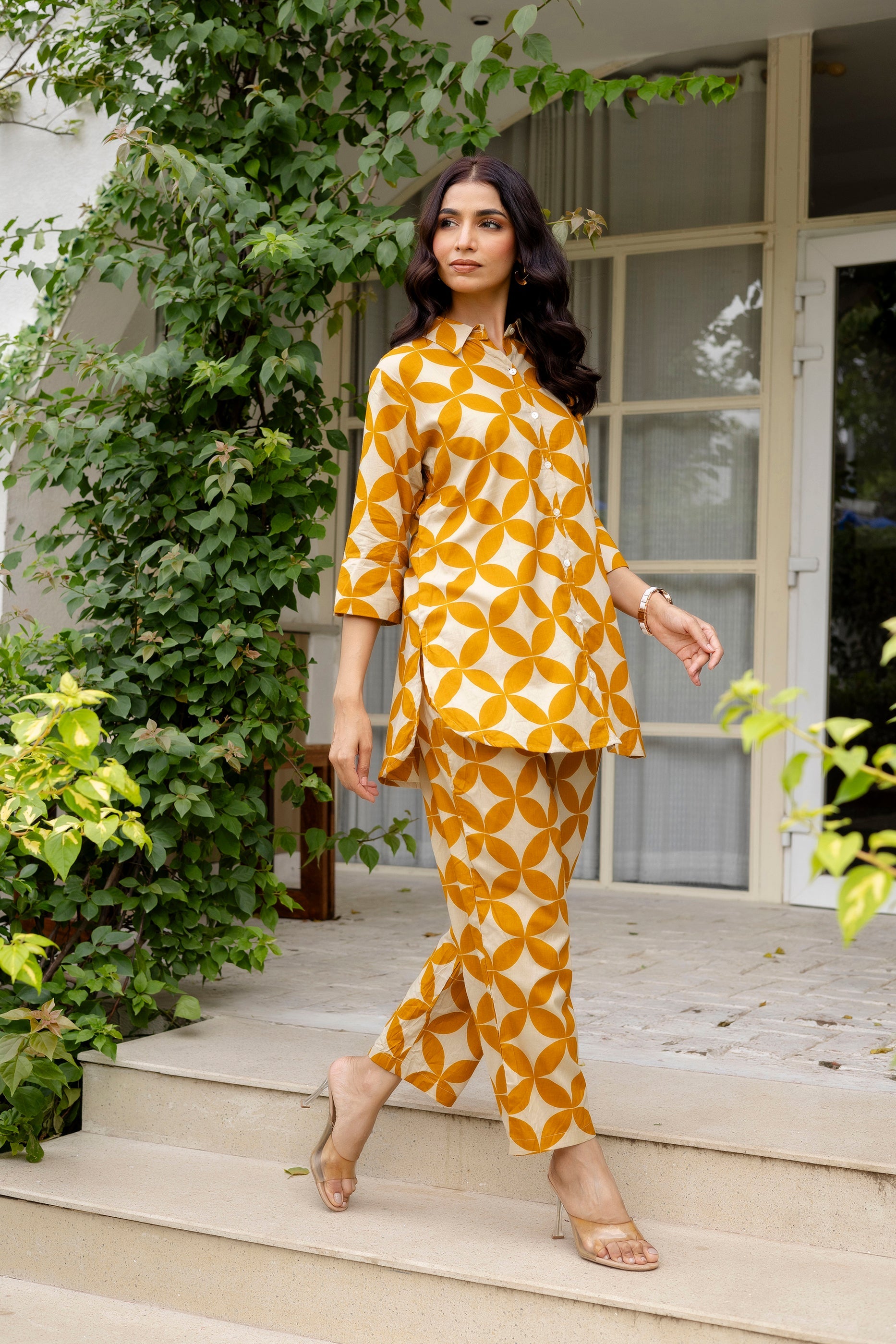 Floral Symphony Off-White Cotton Co-ord Set