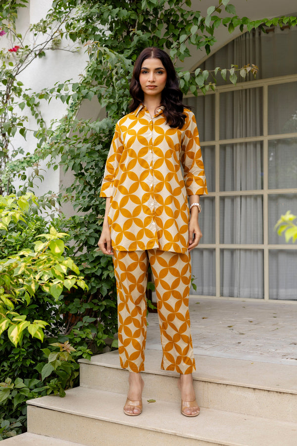 Floral Symphony Off-White Cotton Co-ord Set