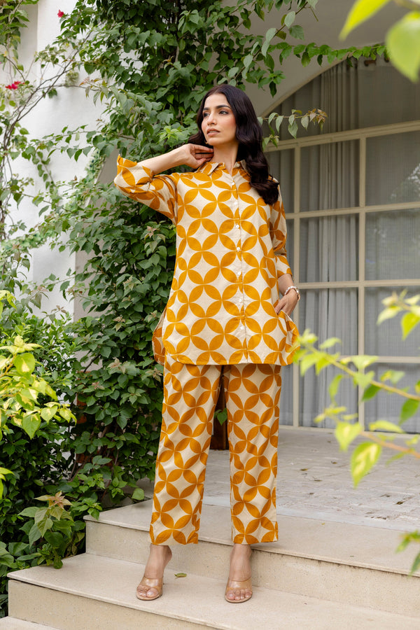 Floral Symphony Off-White Cotton Co-ord Set