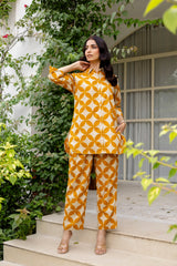 Floral Symphony Off-White Cotton Co-ord Set