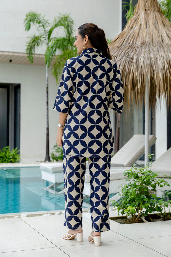 OceanThread Printed Blue Cotton Co-ord Set