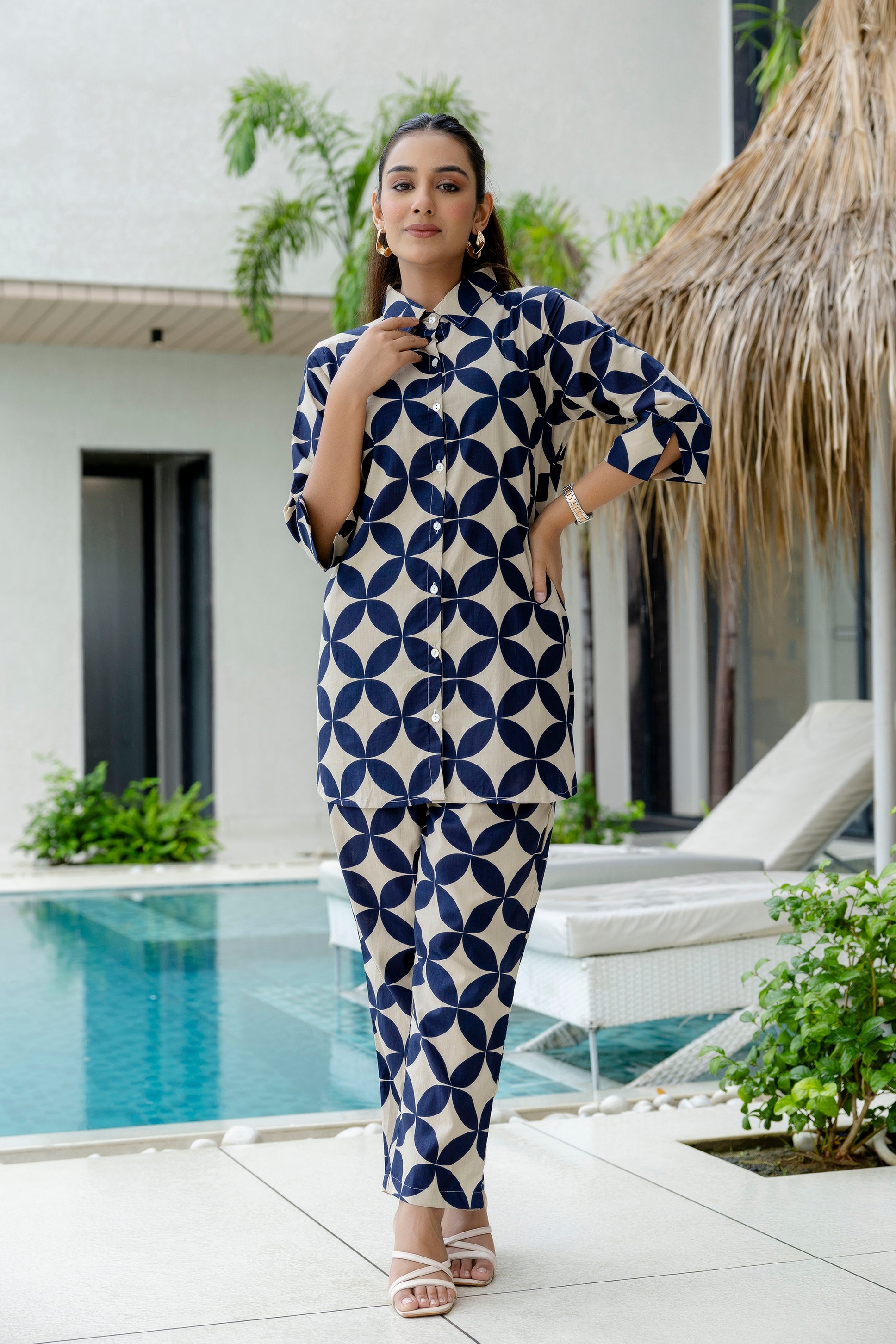 OceanThread Printed Blue Cotton Co-ord Set Me & My