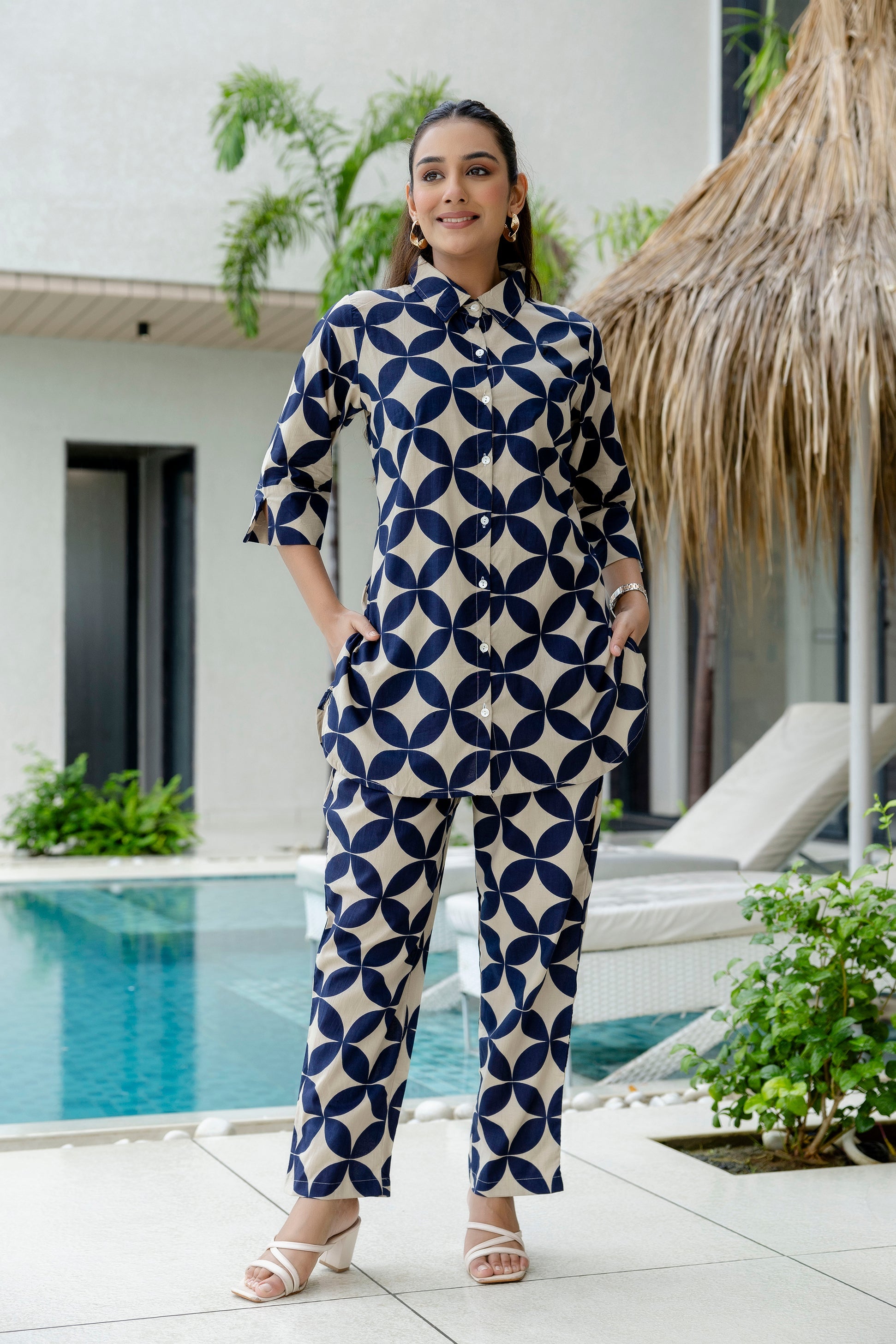 OceanThread Printed Blue Cotton Co-ord Set Me & My