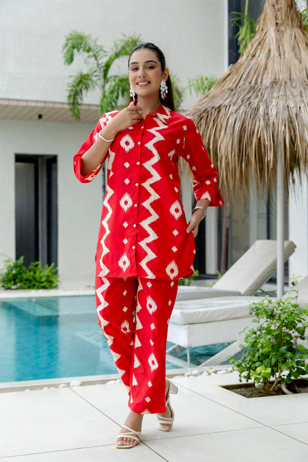 Ember Red Cotton Co-ord Set