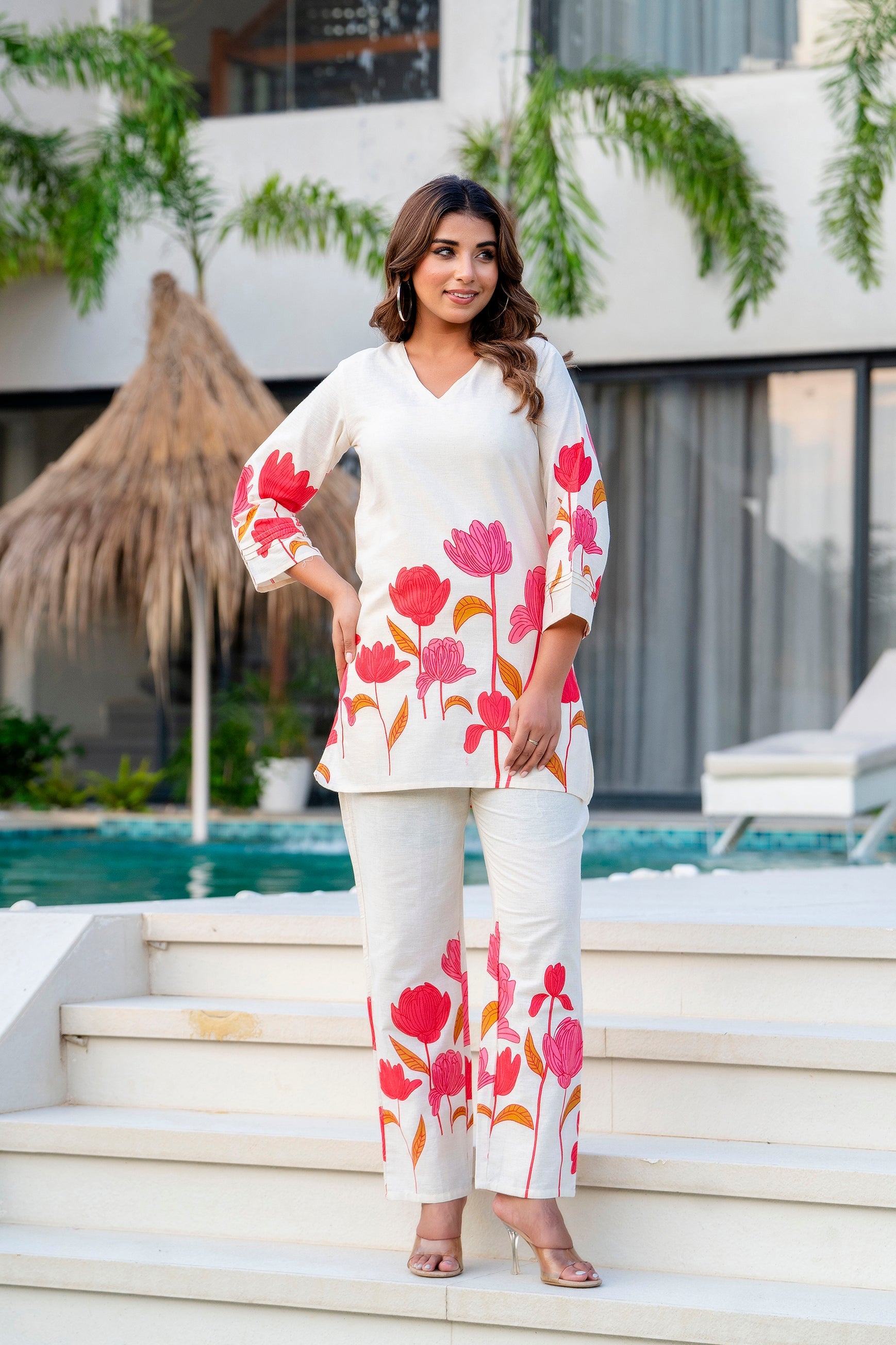 Radiant Bloom Ivory Cotton Flex Co-ord Set Me & My