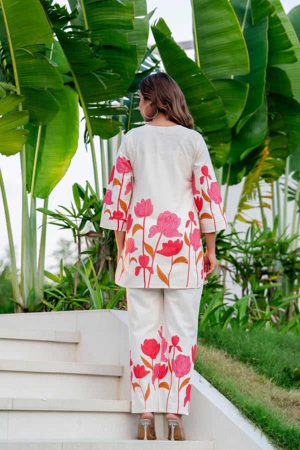 Radiant Bloom Ivory Cotton Flex Co-ord Set