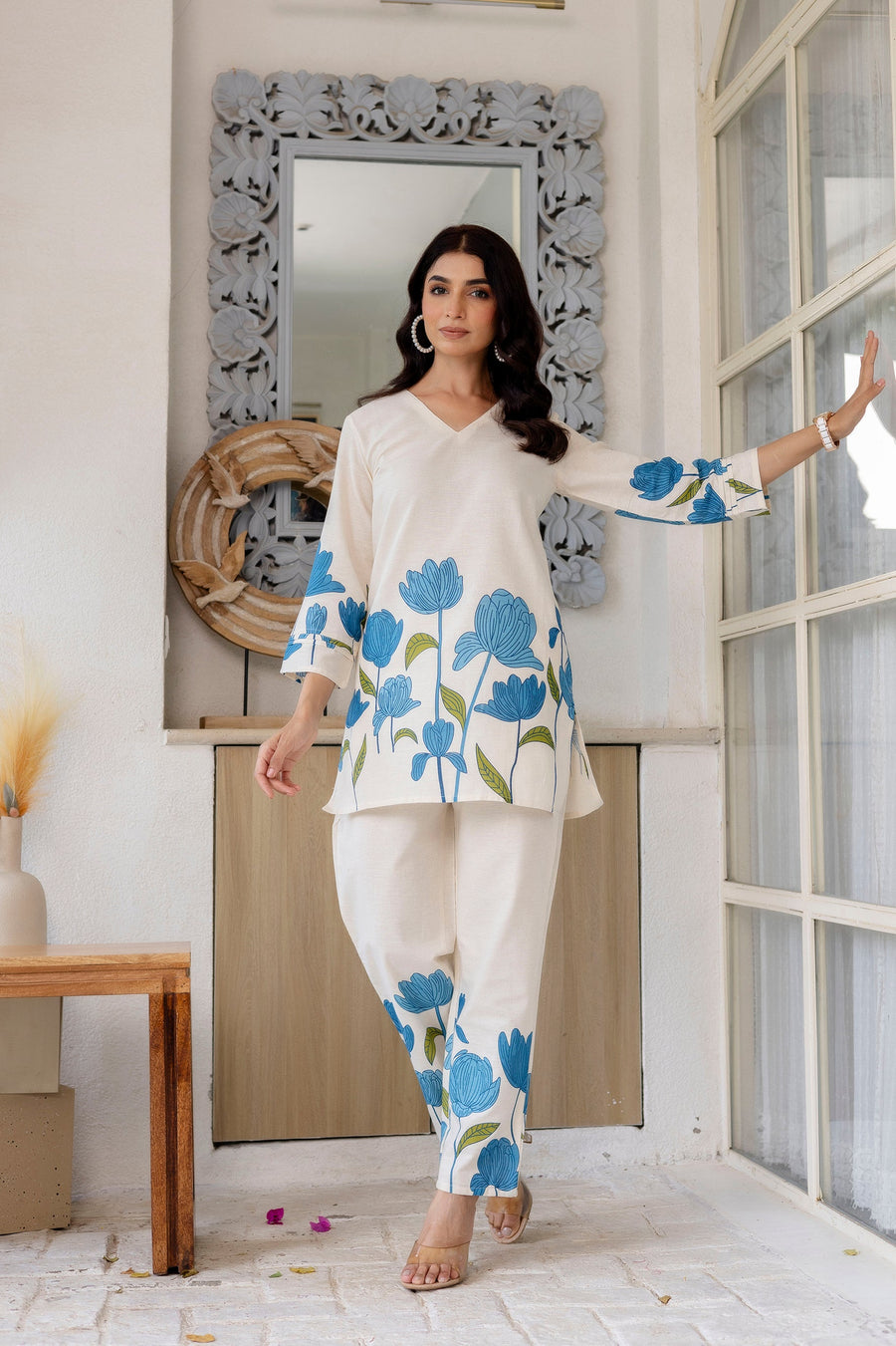 Bluebell Charm Off-White Cotton Flex  Printed Co-ord Set — image 12