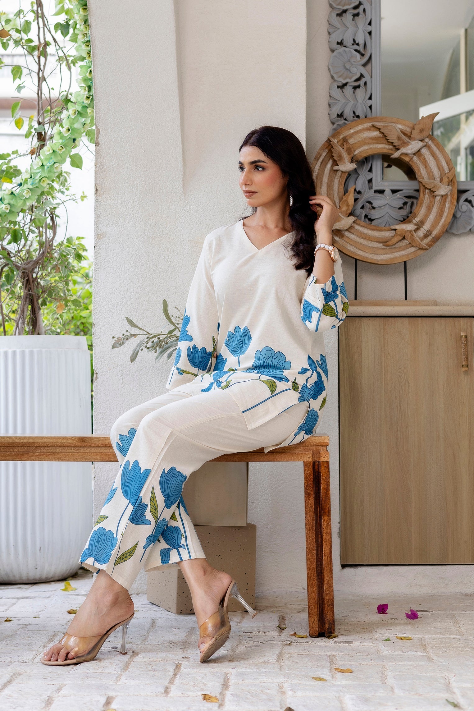Bluebell Charm Off-White Cotton Flex  Printed Co-ord Set Me & My 